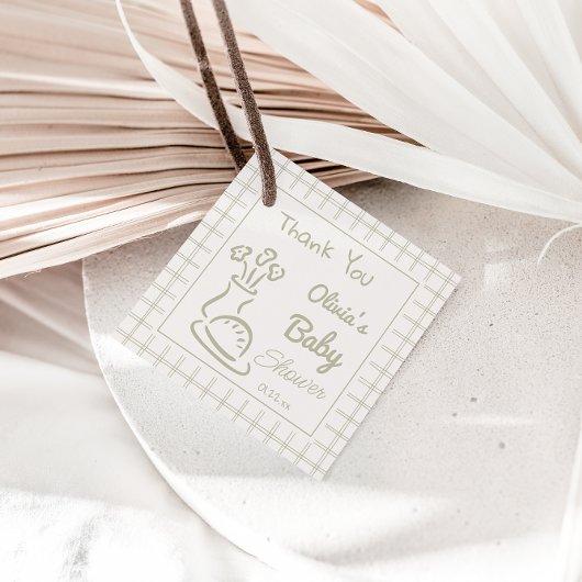 オーブンの赤ちゃんシャワーに手書きの緑のパン フェイバータグ