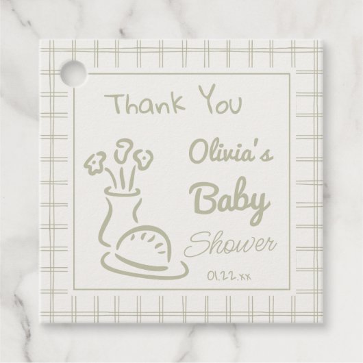 オーブンの赤ちゃんシャワーに手書きの緑のパン フェイバータグ (正面)