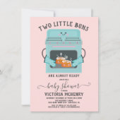 オーブンの赤ちゃんシャワーのツインリトルバン 招待状 (正面)