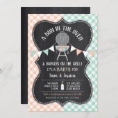 オーブンの赤ちゃんシャワーの聖人桃の男女の別れ 招待状 (正面/裏面)