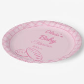 オーブンの赤ちゃん女の子のシャワーで手書きピンクパン ペーパープレート (アングル)