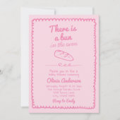 オーブンガールの赤ちゃんシャワーで手書きピンクパン 招待状 (正面)