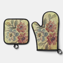 オーブンミッツ&ポットホルダー花スタイルデザイン 鍋つかみ&鍋敷きセット