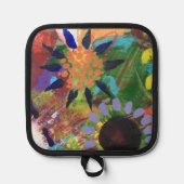 オーブンミットとポットの抽象芸術の花 鍋敷き (正面)