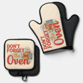 オーブンミットとポットホルダー – かわいいキッチンデザイン 鍋つかみ&鍋敷きセット (正面/裏面)