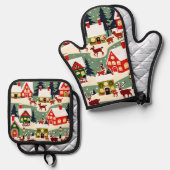 オーブンミットとポットホルダー 鍋つかみ&鍋敷きセット (正面/裏面)