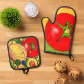 オーブンミットとポットホルダー 鍋つかみ&鍋敷きセット (トップダウン)