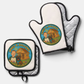 オーブンミットとポットホルダー 鍋つかみ&鍋敷きセット (正面/裏面)