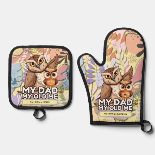 オーブンミット&ポットホルダーセット:私のパパ私の古い私 鍋つかみ&鍋敷きセット (正面)