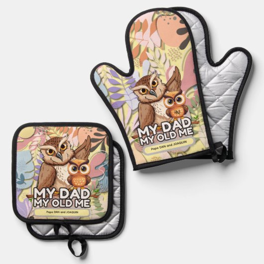 オーブンミット&ポットホルダーセット:私のパパ私の古い私 鍋つかみ&鍋敷きセット (正面/裏面)