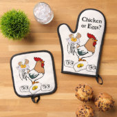 オーブンミット&ポットホルダーチキンまたは卵 鍋つかみ&鍋敷きセット (トップダウン)