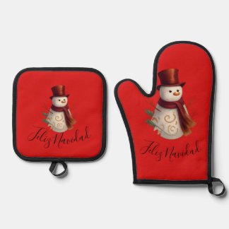 オーブンミトン+ポットホルダーセット - Feliz Navidad 鍋つかみ&鍋敷きセット