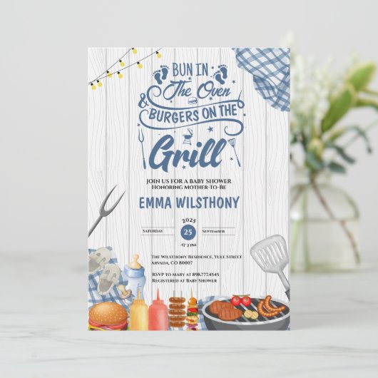 オーブン&バーガーでパン赤ちゃんシャワーボーイ 招待状 (スタンド正面)