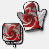 オーブン/レッドスワール/セット/オーブンのミットとポットホルダー 鍋つかみ&鍋敷きセット (正面/裏面)