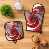 オーブン/レッドスワール/セット/オーブンのミットとポットホルダー 鍋つかみ&鍋敷きセット (トップダウン)