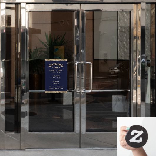 オープニングタイムネイビーブルー金ゴールドバラヴィンテージ エレガント ウィンドウサイン (オフィスドア)