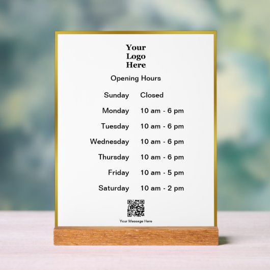 オープニングタイムホワイト金ゴールドビジネスロゴQRコード アクリルサイン (ニュートラル)