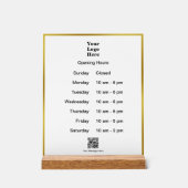 オープニングタイムホワイト金ゴールドビジネスロゴQRコード アクリルサイン (正面)