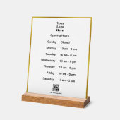 オープニングタイムホワイト金ゴールドビジネスロゴQRコード アクリルサイン (傾斜)