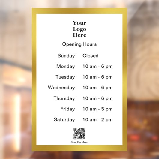 オープニングタイムホワイト金ゴールドビジネスロゴQRコード ウィンドウサイン (シート2)