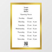 オープニングタイムホワイト金ゴールドビジネスロゴQRコード ウィンドウサイン (シート)