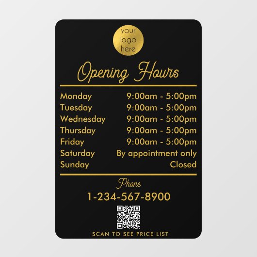 オープニングビジネスアワーズロゴブラックゴールドスクリプト ウィンドウサイン (シート)