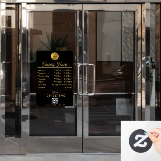 オープニングビジネスアワーズロゴブラックゴールド ウィンドウサイン (オフィスドア)