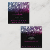 オープニング化粧ピンクパープルグリッタースパーク スクエア名刺 (正面/裏面)