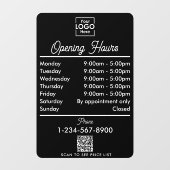 オープニング営業時間ロゴ 白 黒 スクリプト ウィンドウサイン (シート)