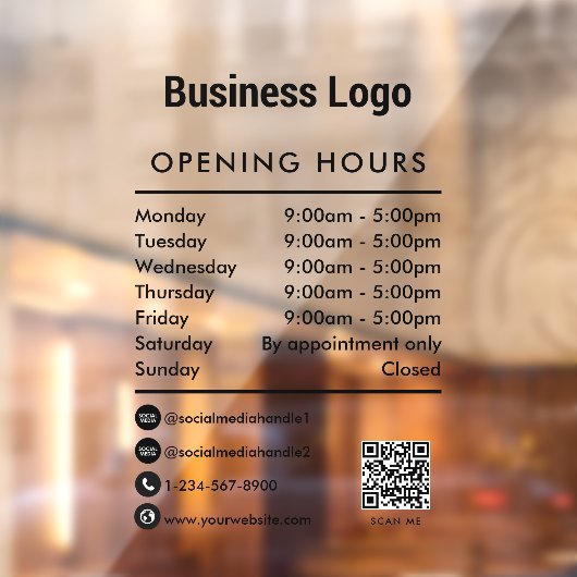 オープニング営業時間QRコードビジネスロゴ ウィンドウサイン (シート2)