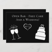 オープンおもしろいバーフリーケーキと結婚式の日付を保存 セーブザデート (正面/裏面)