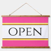 オープンおもしろいブライトピンクホワイトイエローオレンジストライプ色 吊り下げ型タペストリー (正面)