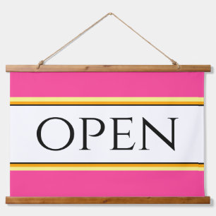 オープンおもしろいブライトピンクホワイトイエローオレンジストライプ色 吊り下げ型タペストリー