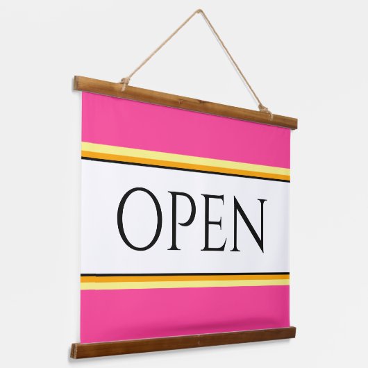 オープンおもしろいブライトピンクホワイトイエローオレンジストライプ色 吊り下げ型タペストリー (傾斜あり)