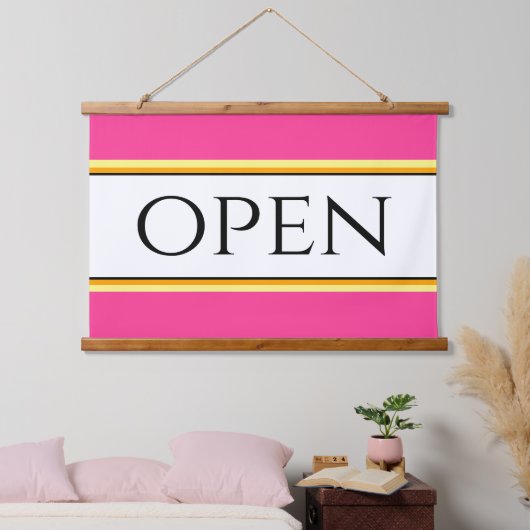 オープンおもしろいブライトピンクホワイトイエローオレンジストライプ色 吊り下げ型タペストリー (寝室)