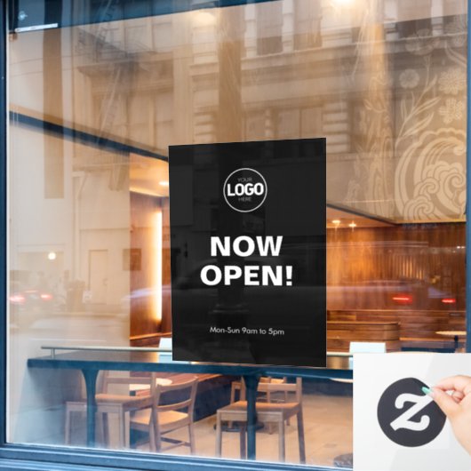 オープンしました | ロゴ付きブラックウィンドウクリング ウィンドウサイン (カフェ窓)