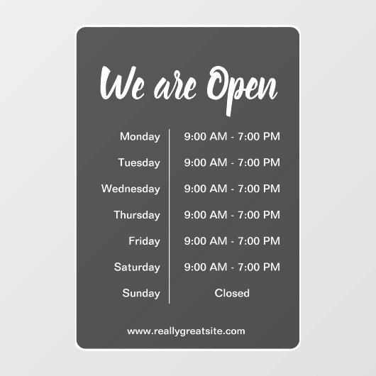 オープンなグレーのビジネス営業時間 ウィンドウサイン (シート)