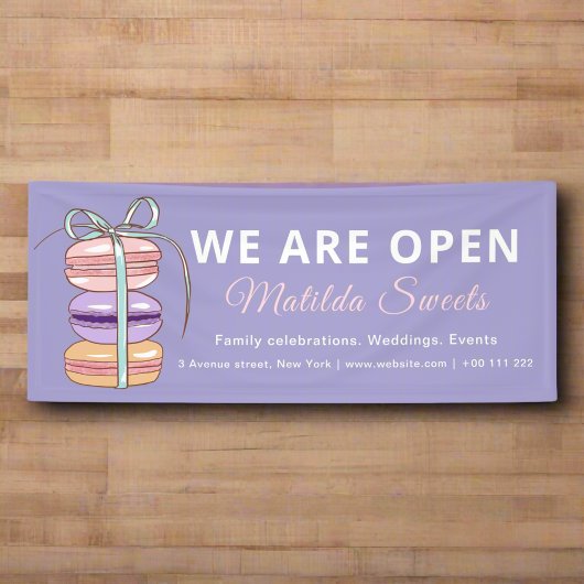 オープンなパティシエのマカロン・パープルビジネス 横断幕