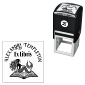 オープンな本に座る人魚 - Ex Libris 名前 セルフインキングスタンプ (インサイチュ)