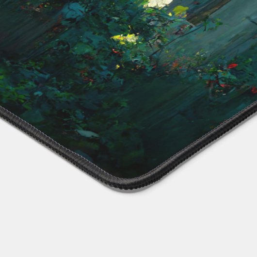 オープンアイアンゲート神秘的な森が秘密の庭をリード デスクマット (コーナー)