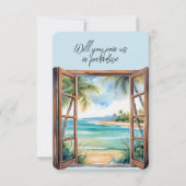 オープンウィンドウビーチシーンパラダイストロピカル 招待状 (正面)