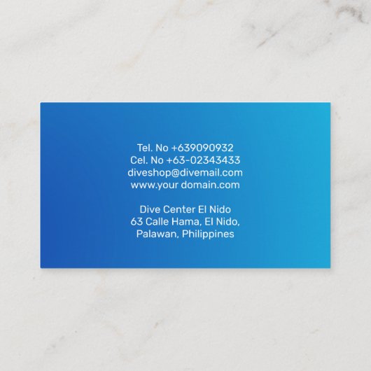 オープンウォーターダイビングインストラクターブルー海グラデーション 名刺 (裏面)