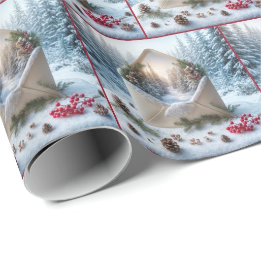 オープンエンベロープの冬の森のシーン ラッピングペーパー (ロールコーナー)