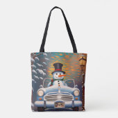 オープンカーに乗った雪だるま トートバッグ (裏面)