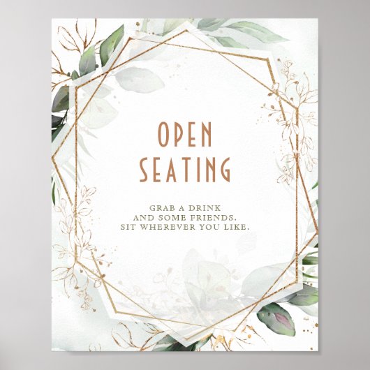 オープンシーティングサイングリーンと金ゴールド幾何学的 ポスター (正面)