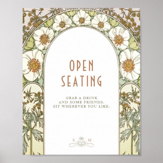 オープンシーティングサインヴィンテージアールヌーボーバイミュシャ ポスター (正面)