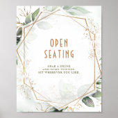 オープンスペースサイン 緑と金色の幾何学模様 ポスター (正面)