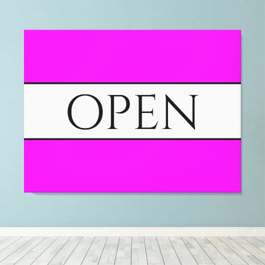 オープンスポーティおもしろい明るい熱帯ピンク白ストライプ色 キャンバスプリント (インサイチュ (ウッドフロア))