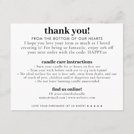 オープンスマイル楽しむキャンドル気にサンキュービジネス エンクロージャーカード (裏面)