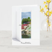 オープンドアの誕生日のロックガーデンと滝 カード (黄色い花)